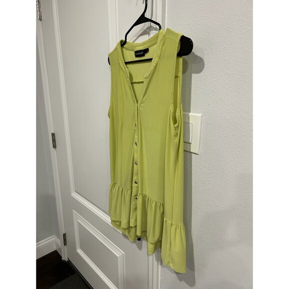 Nina Leonard Ruffle Button Up Tank Top Chartreuse Sz Large Sleeveless Tunic - Picture 3 of 10